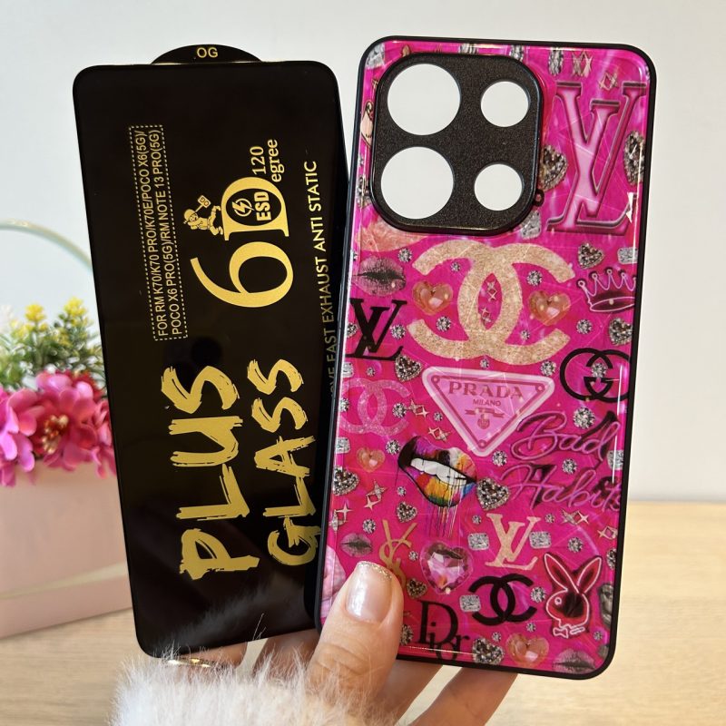 Набір скло + чохол для xiaomi redmi Note 13 4g силіконова жіноча накладка з малюнком Prisma Brand