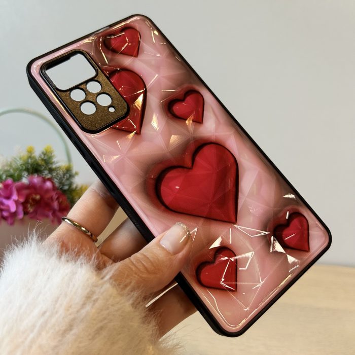 Набір чохол + скло на xiaomi redmi Note 12 pro 4g жіноча накладка з малюнком Prisma рожеві сердечка - Зображення 4