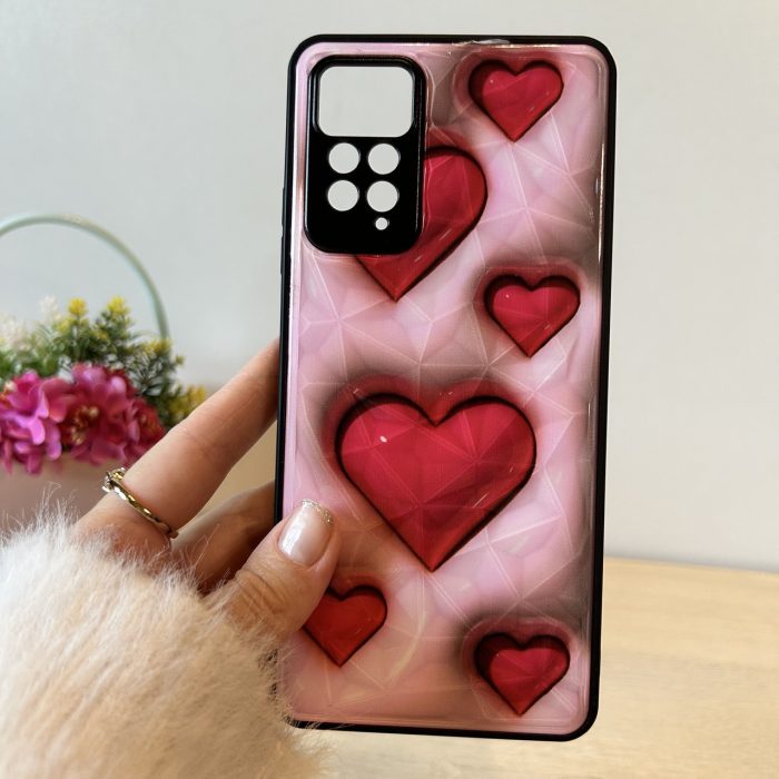 Набір чохол + скло на xiaomi redmi Note 12 pro 4g жіноча накладка з малюнком Prisma рожеві сердечка - Зображення 3