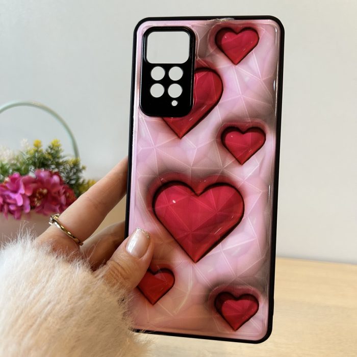 Набір чохол + скло на xiaomi redmi Note 12 pro 4g жіноча накладка з малюнком Prisma рожеві сердечка - Зображення 2
