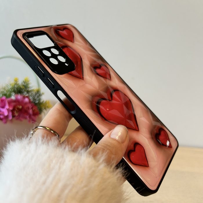 Набір чохол + скло на xiaomi redmi Note 12 pro 4g жіноча накладка з малюнком Prisma рожеві сердечка - Зображення 5