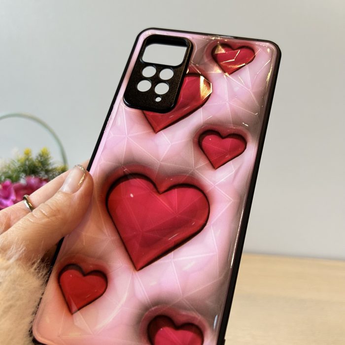 Набір чохол + скло на xiaomi redmi Note 12 pro 4g жіноча накладка з малюнком Prisma рожеві сердечка - Зображення 6