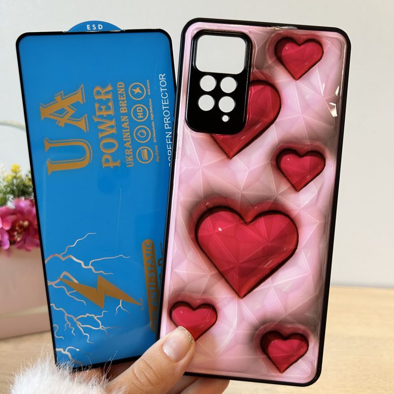 Набір скло + чохол для xiaomi redmi Note 11 pro жіноча накладка з малюнком Prisma Picture сердечка