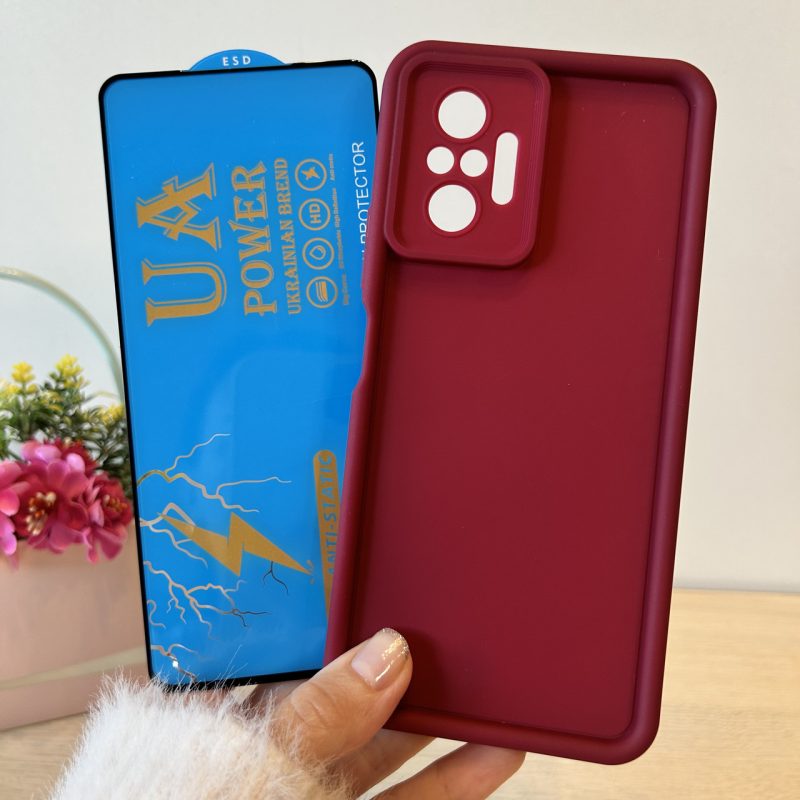 Набір скло + чохол для xiaomi redmi Note 10 pro силіконовий однотонний Silicone Cover Full Camera (бордо)