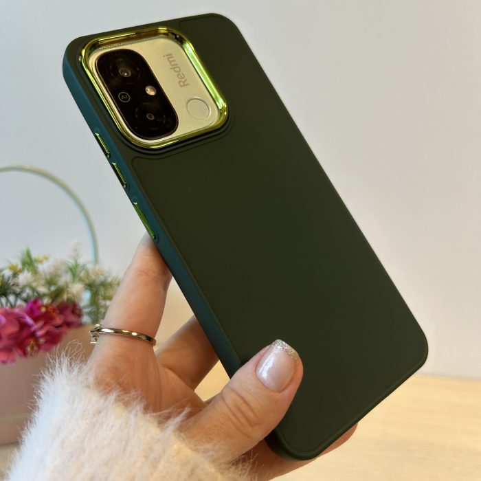 Набір чохол + скло для xiaomi redmi 12c жіночий силіконовий матовий Metal Frame зелений - Зображення 3