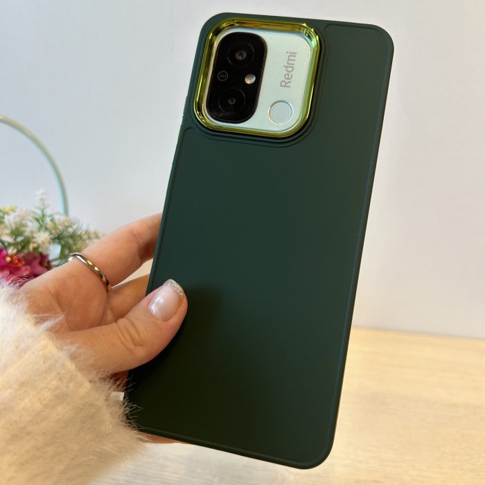 Набір чохол + скло для xiaomi redmi 12c жіночий силіконовий матовий Metal Frame зелений - Зображення 2