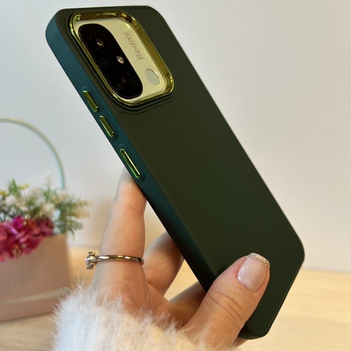 Набір чохол + скло для xiaomi redmi 12c жіночий силіконовий матовий Metal Frame зелений - Зображення 4