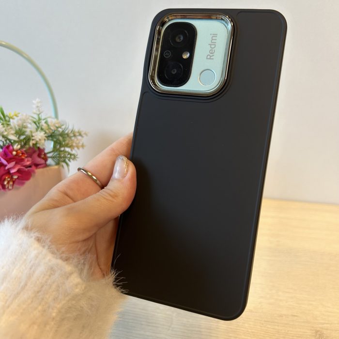 Набір чохол + скло для xiaomi redmi 12c жіночий силіконовий матовий Metal Frame чорний - Зображення 3