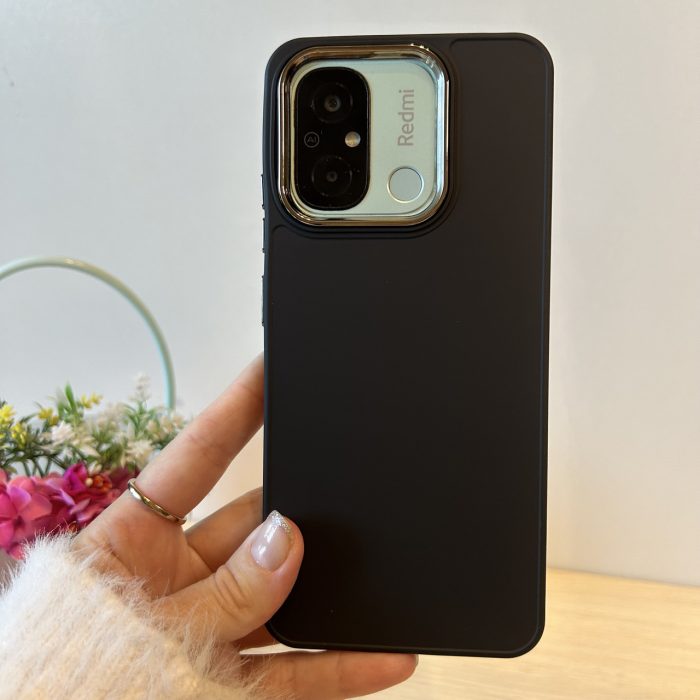 Набір чохол + скло для xiaomi redmi 12c жіночий силіконовий матовий Metal Frame чорний - Зображення 2