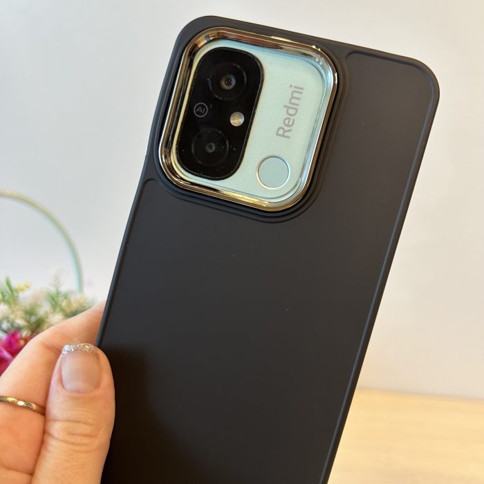 Набір чохол + скло для xiaomi redmi 12c жіночий силіконовий матовий Metal Frame чорний - Зображення 6