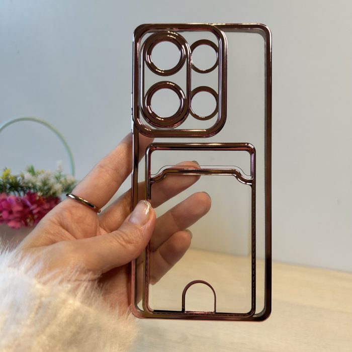 Набір скло + чохол для xiaomi redmi Note 13 pro 4g силіконовий з рожевою рамкою та кишенею під картки - Зображення 3