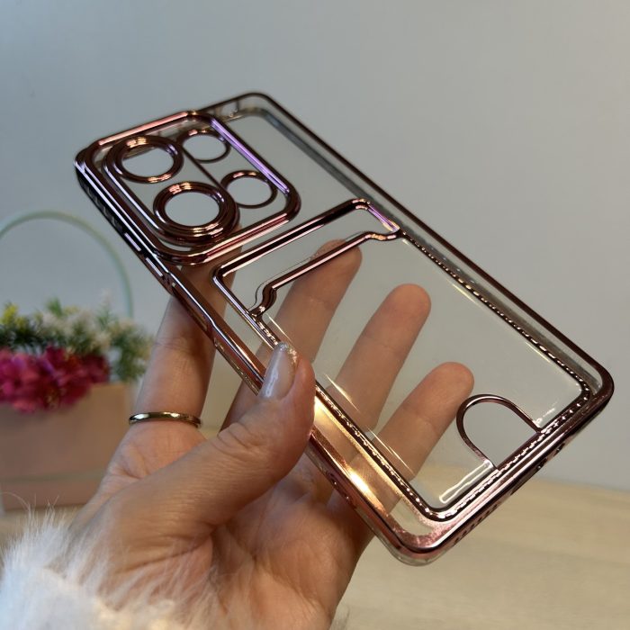 Набір скло + чохол для xiaomi redmi Note 13 pro 4g силіконовий з рожевою рамкою та кишенею під картки - Зображення 4