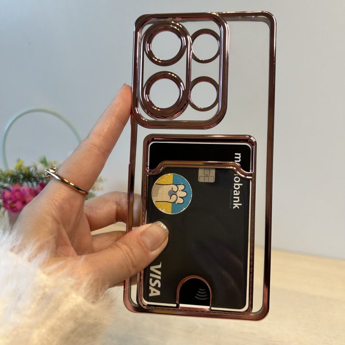 Набір скло + чохол для xiaomi redmi Note 13 pro 4g силіконовий з рожевою рамкою та кишенею під картки - Зображення 7