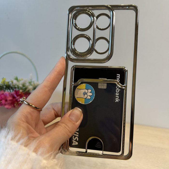 Набір скло + чохол для xiaomi redmi Note 13 pro 4g силіконовий із сріблястою рамкою та кишенею під кортинки - Зображення 3