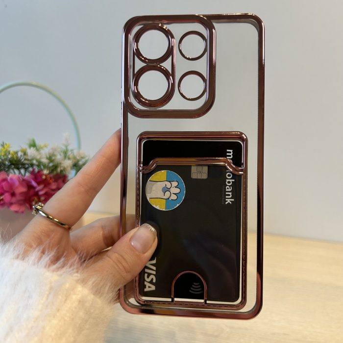 Набір скло + чохол для xiaomi redmi Note 13 4g силіконовий з рожевою рамкою та кишенею під картки - Зображення 5