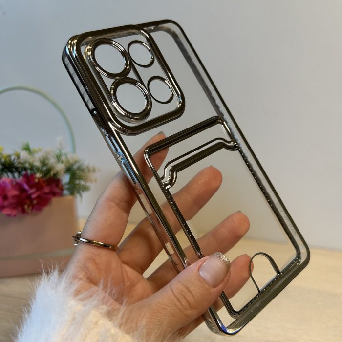 Набір скло + чохол для xiaomi redmi Note 13 4g силіконовий зі сріблястою рамкою та кишенею під картки - Зображення 4
