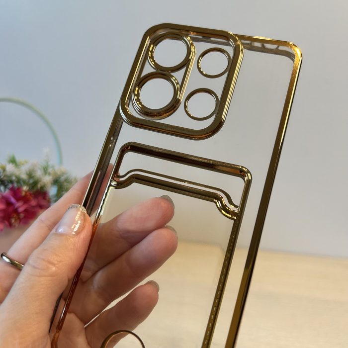 Набір скло + чохол для xiaomi redmi Note 13 4g силіконовий із золотистою рамкою та кишенею під картки - Зображення 4