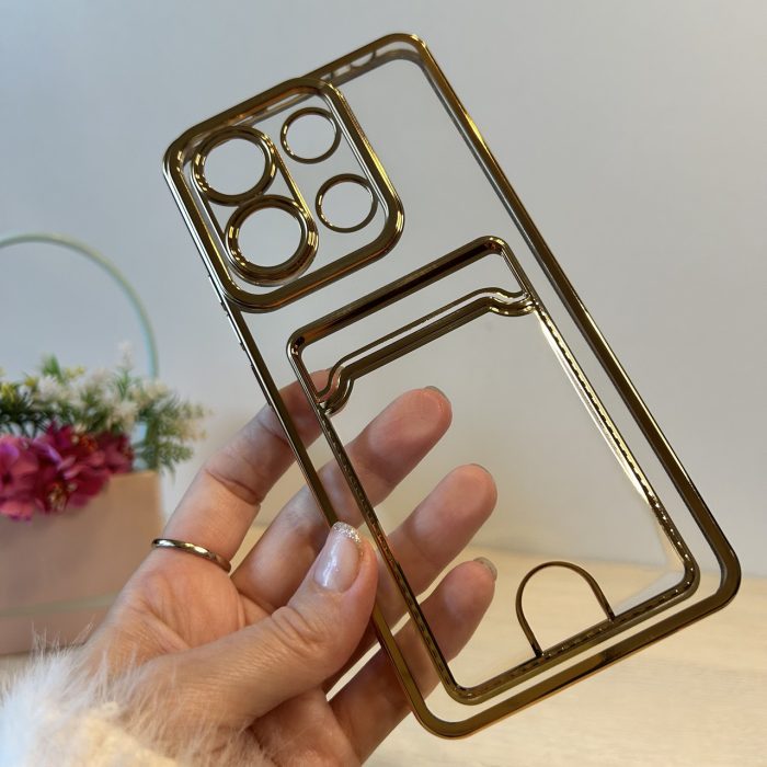 Набір скло + чохол для xiaomi redmi Note 13 4g силіконовий із золотистою рамкою та кишенею під картки - Зображення 3