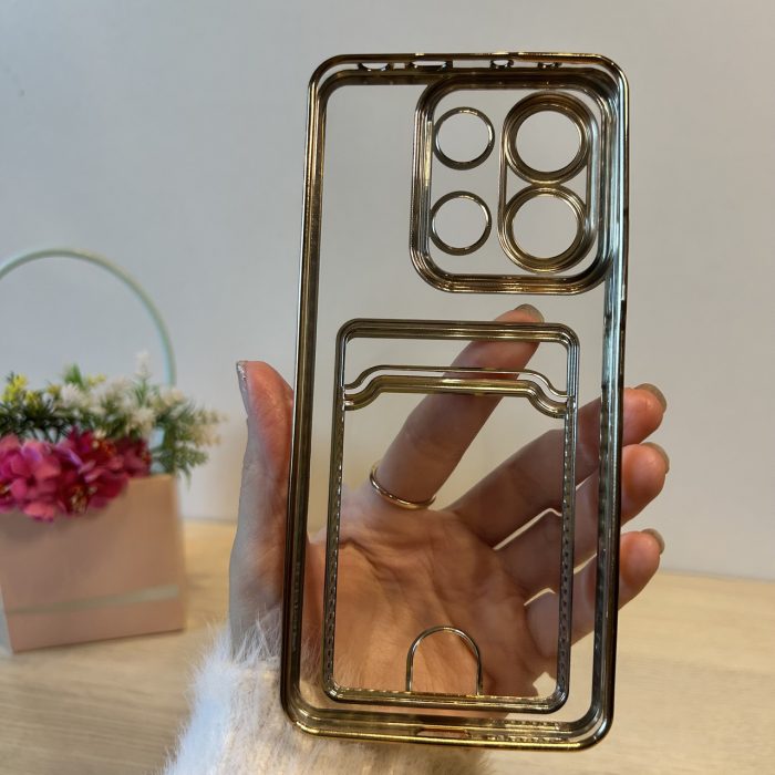 Набір скло + чохол для xiaomi redmi Note 13 4g силіконовий із золотистою рамкою та кишенею під картки - Зображення 7
