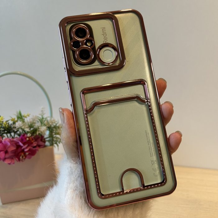 Набор стекло + чехол для xiaomi redmi 12c силиконовый с розовой рамкой и карманом под карточки Luxury - Зображення 4