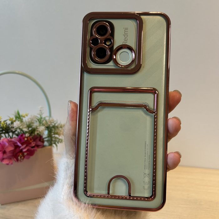 Набор стекло + чехол для xiaomi redmi 12c силиконовый с розовой рамкой и карманом под карточки Luxury - Зображення 3