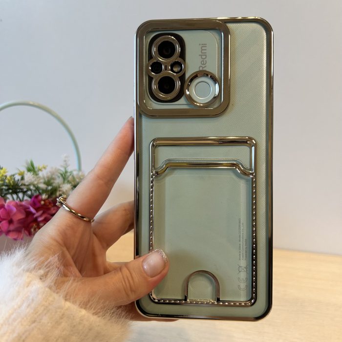 Набір скло + чохол для xiaomi redmi 12c силіконовий із сріблястою рамкою та кишенею під картки Luxury - Зображення 3