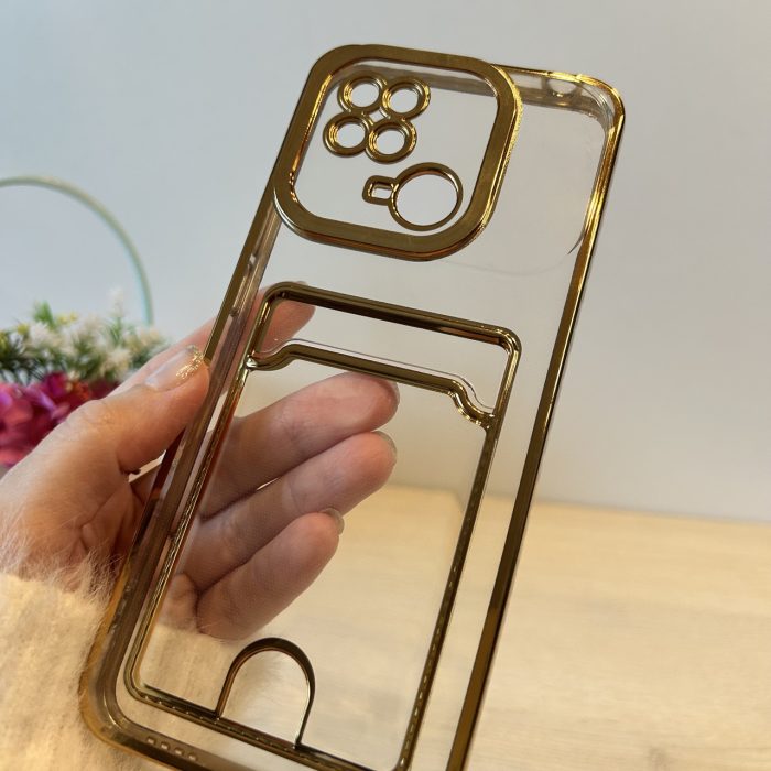 Набір скло + чохол на xiaomi redmi 10c силіконовий жіночий із золотистою рамкою та кишенею під картки - Зображення 8
