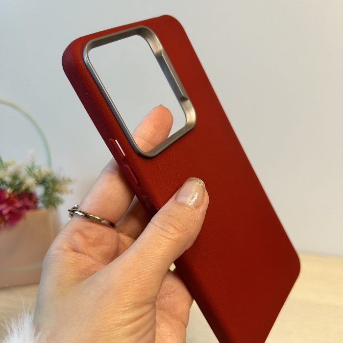 Набір чохол + скло для xiaomi redmi 13c силіконовий однотонний бампер Leather Case Textured (червоний) - Зображення 5