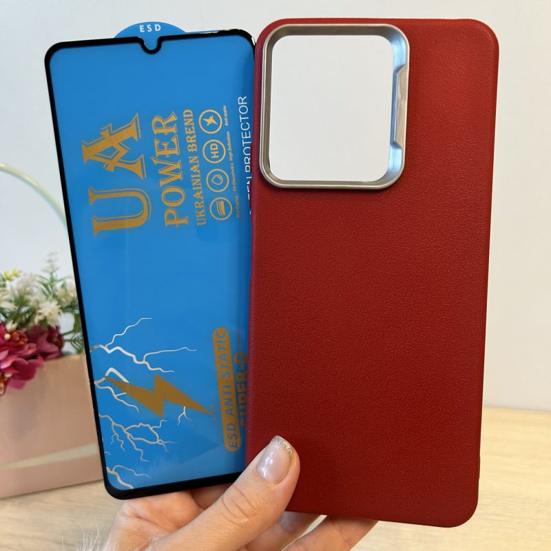 Набір чохол + скло для xiaomi redmi 13c силіконовий однотонний бампер Leather Case Textured (червоний)