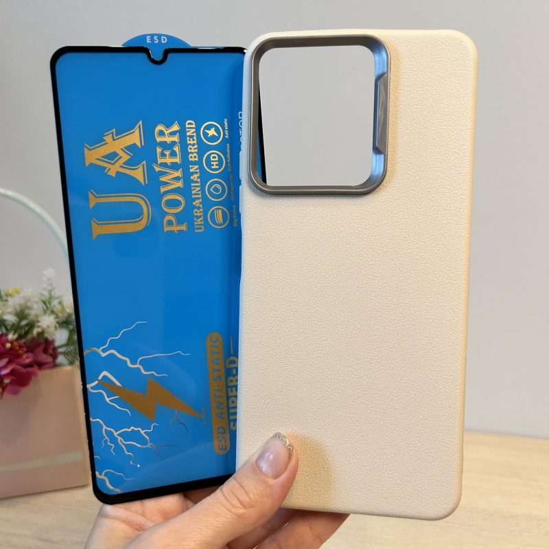 Набір чохол + скло для xiaomi redmi 13c силіконовий однотонний бампер Leather Case Textured (білий)