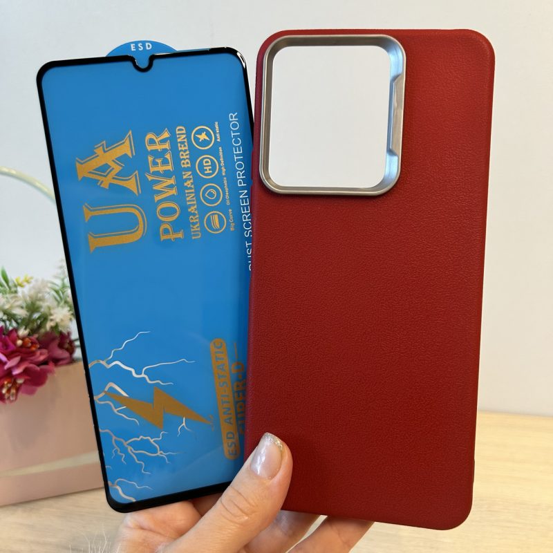 Набір чохол + скло для apoo c65 силіконовий однотонний бампер Leather Case Textured (червоний)