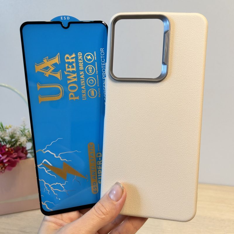 Набір чохол + скло для apoo c65 силіконовий однотонний бампер Leather Case Textured (білий)