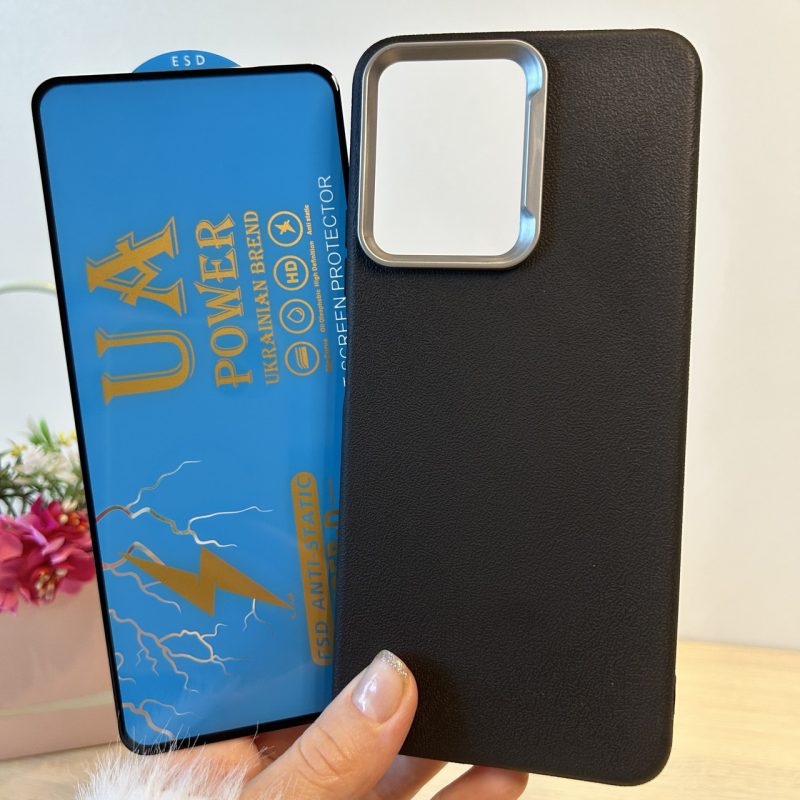Набір скло + чохол на xiaomi redmi Note 12 4g силіконовий однотонний бампер Leather Case Textured (чорний)