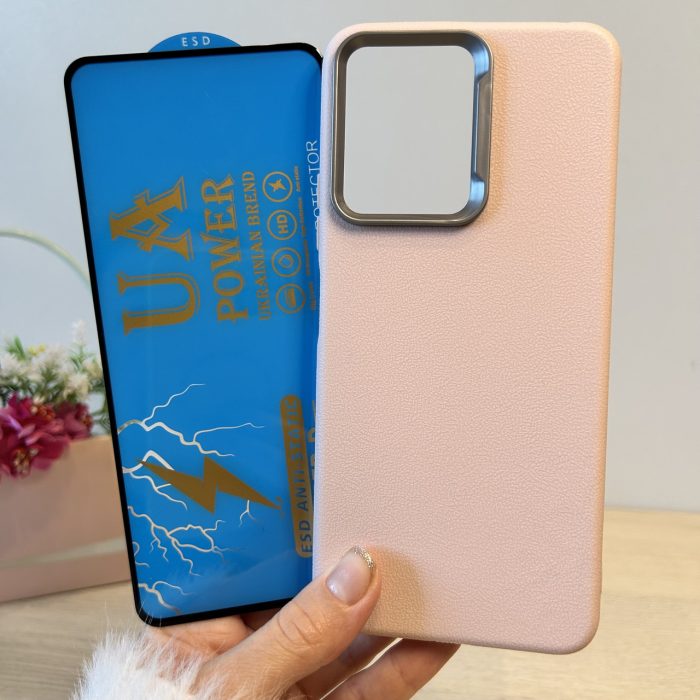 Набор чехол + стекло для xiaomi redmi Note 13 4g силиконовый однотонный Leather Case Textured (пудровый) - Зображення 2