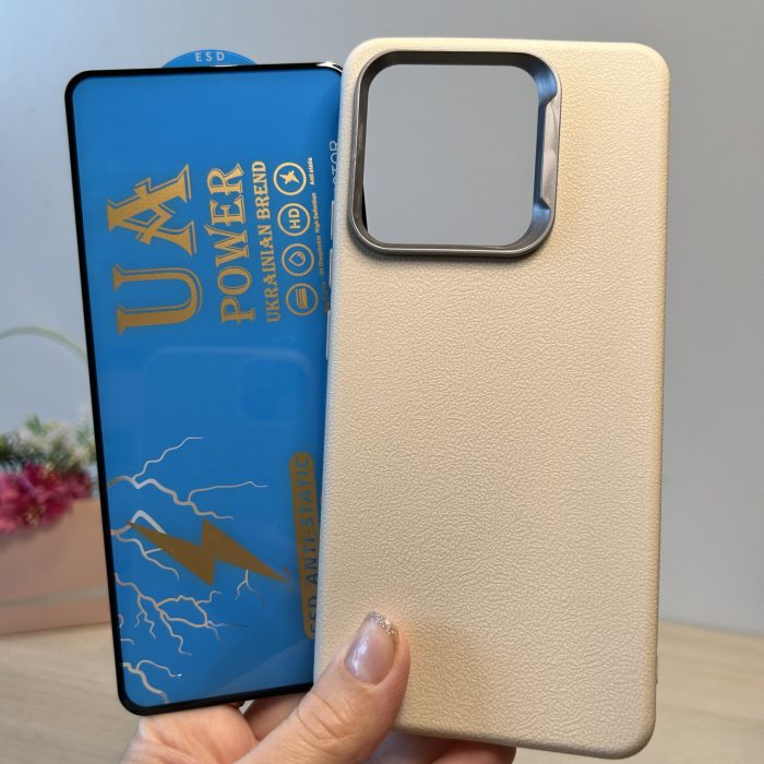 Набір чохол + скло для xiaomi redmi Note 13 4g силіконовий однотонний Leather Case Textured (білий)
