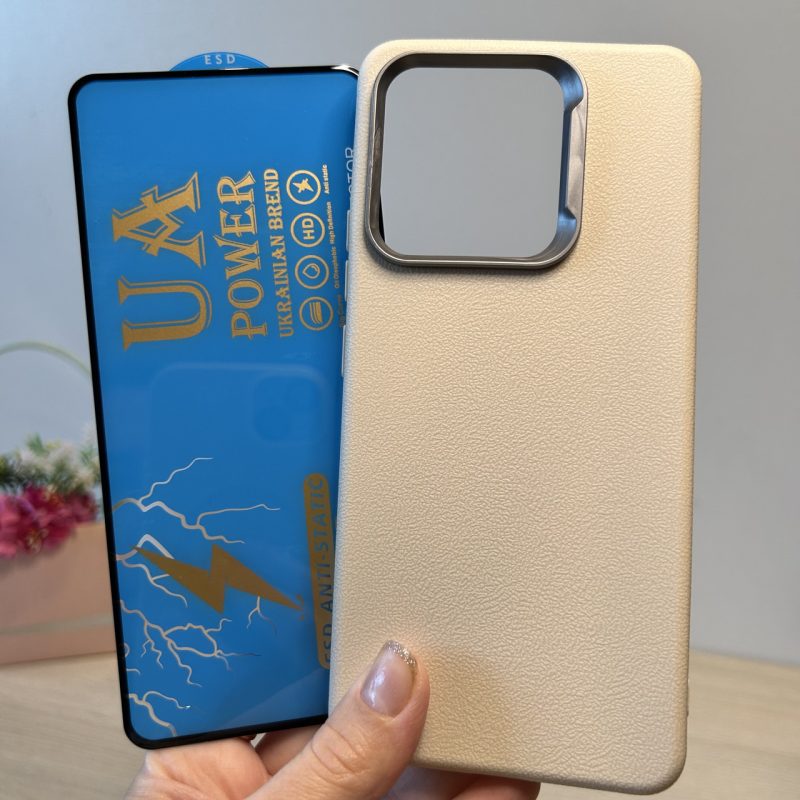 Набір чохол + скло для xiaomi redmi Note 13 4g силіконовий однотонний Leather Case Textured (білий)