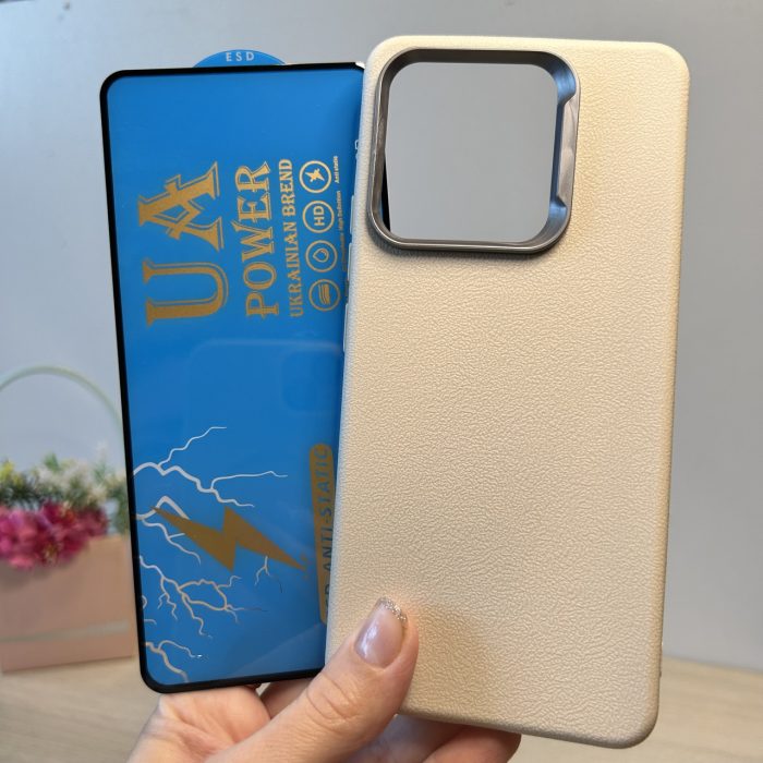 Набір чохол + скло для xiaomi redmi Note 13 4g силіконовий однотонний Leather Case Textured (білий) - Зображення 2