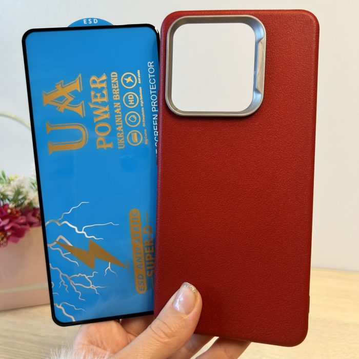 Набор чехол + стекло для xiaomi redmi Note 13 4g силиконовый однотонный Leather Case Textured (красный)