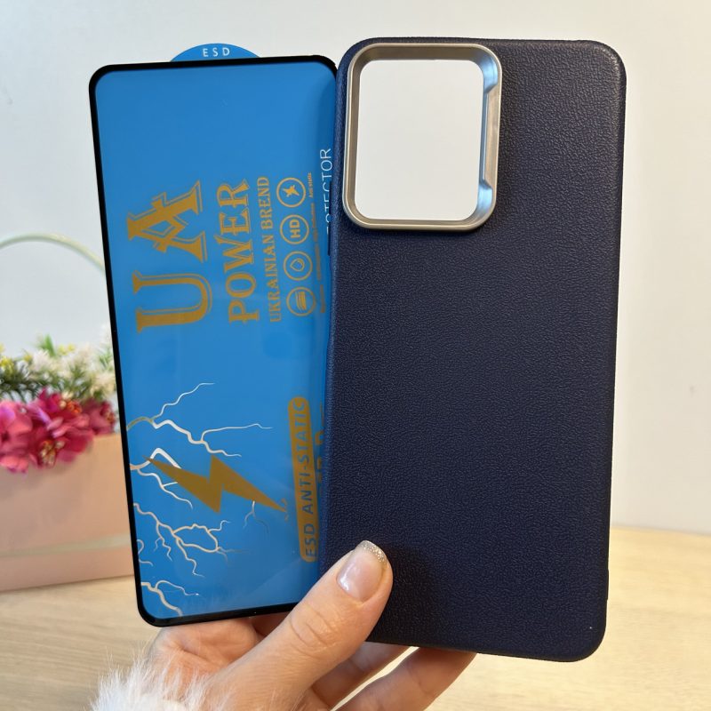 Набір скло + чохол на xiaomi redmi Note 12 4g силіконовий однотонний бампер Leather Case Textured (синій)