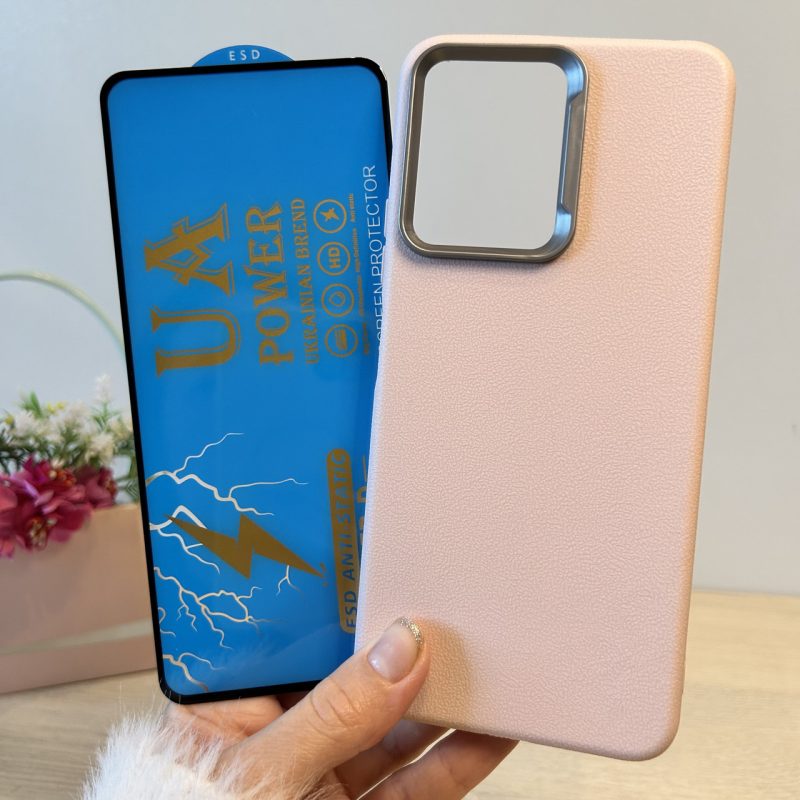Набір скло + чохол на xiaomi redmi Note 12 4g силіконовий однотонний бампер Leather Case Textured (пудровий)
