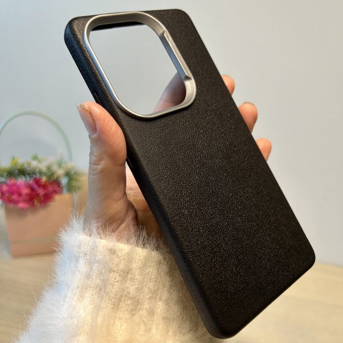Набір чохол + скло для Poco m6 pro 4g силіконовий однотонний бампер Leather Textured (чорний) - Зображення 4