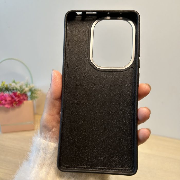 Набір чохол + скло для Poco m6 pro 4g силіконовий однотонний бампер Leather Textured (чорний) - Зображення 8