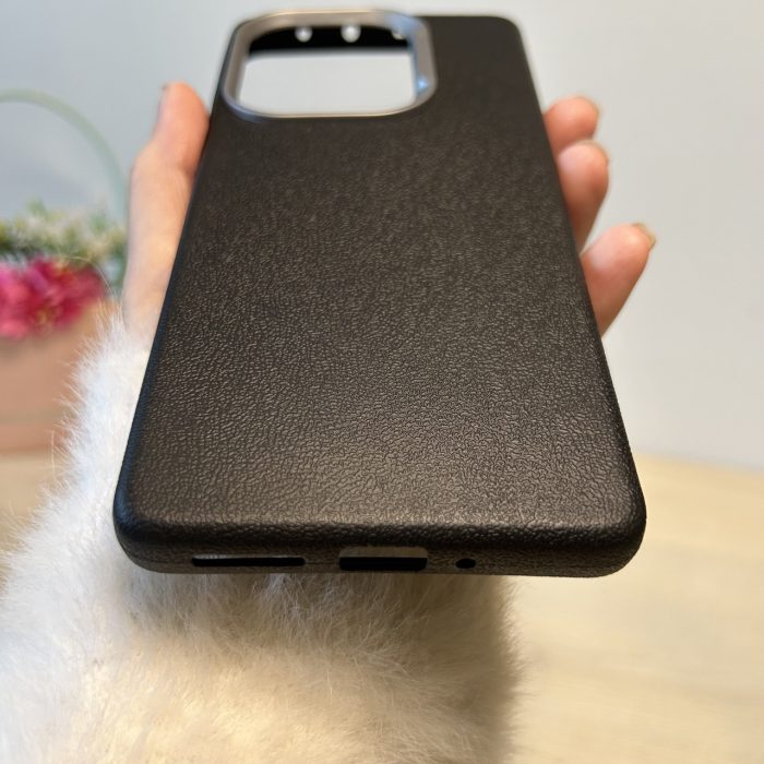 Набір чохол + скло для Poco m6 pro 4g силіконовий однотонний бампер Leather Textured (чорний) - Зображення 7