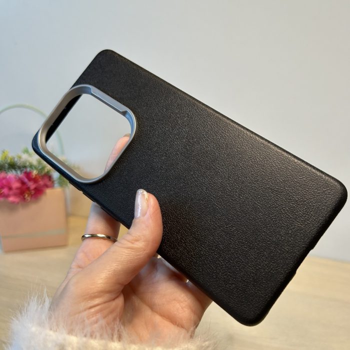 Набір чохол + скло для Poco m6 pro 4g силіконовий однотонний бампер Leather Textured (чорний) - Зображення 5