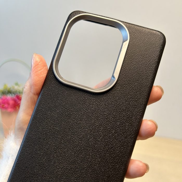 Набір чохол + скло для Poco m6 pro 4g силіконовий однотонний бампер Leather Textured (чорний) - Зображення 6