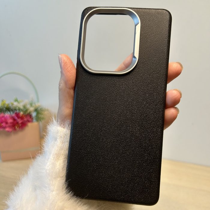 Набір Чохол + скло для xiaomi redmi Note 13 pro 4g силіконовий однотонний бампер Leather Textured (чорний) - Зображення 2