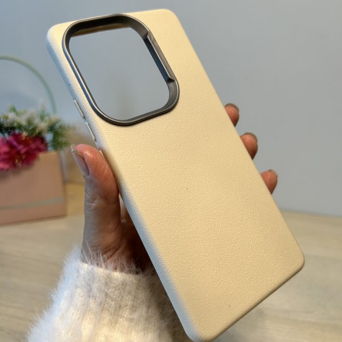 Набір чохол + скло для Poco m6 pro 4g силіконовий однотонний бампер Leather Textured (білий) - Зображення 5