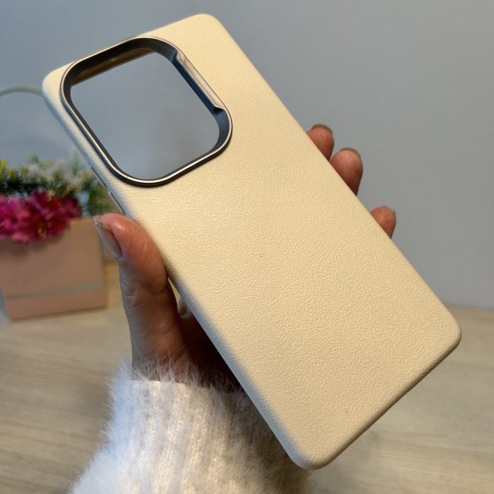Набір чохол + скло для Poco m6 pro 4g силіконовий однотонний бампер Leather Textured (білий) - Зображення 4