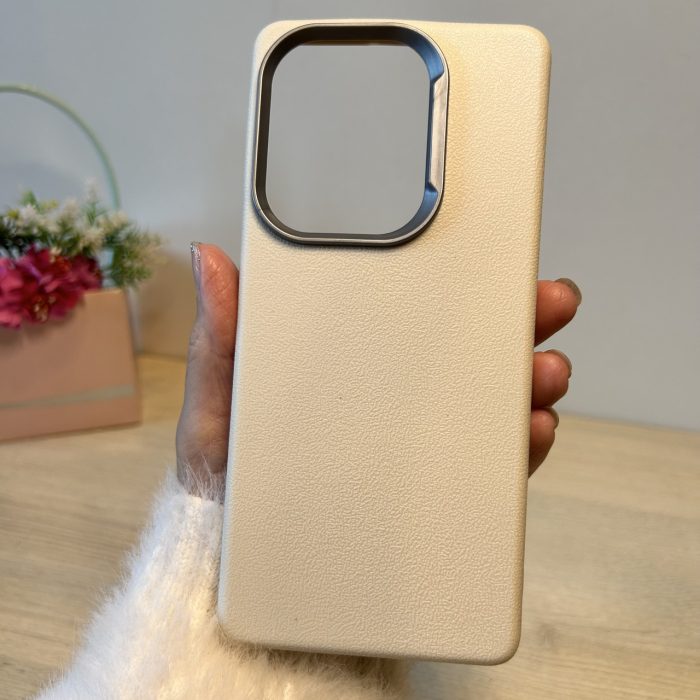 Набір чохол + скло для Poco m6 pro 4g силіконовий однотонний бампер Leather Textured (білий) - Зображення 3