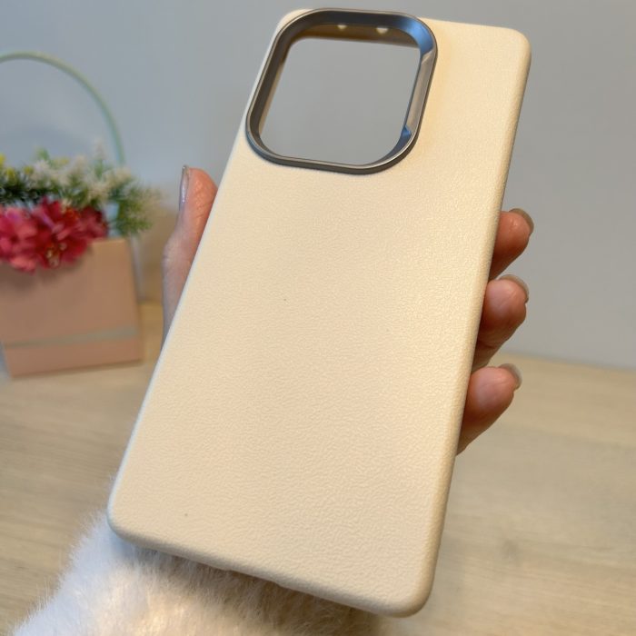 Набір чохол + скло для Poco m6 pro 4g силіконовий однотонний бампер Leather Textured (білий) - Зображення 7